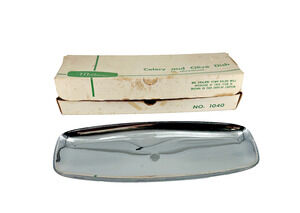 MCM Milbern Celery and Olive Dish Chromium Wood Base Original Box 13" x 5"